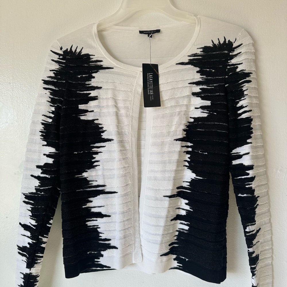 Lafayette 148 New York Black and White Textured Cardigan NWT